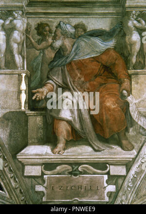 Ezechiel (622-570 v. Chr.). Hebräischer Prophet. Porträt. Fresko von Michelangelo. Sixtinische Kapelle Decke. 1508-1512. Apostolischer Palast. Vatikanstadt. Stockfoto