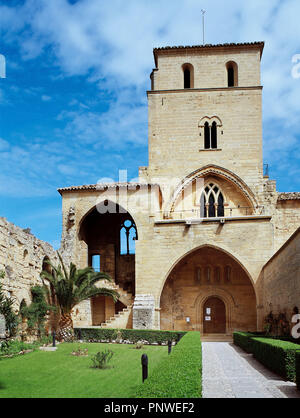 Spanien. Aragon. Alcaniz. Halten Sie Turm (14. Jahrhundert) des Schlosses Calatravos. Stockfoto