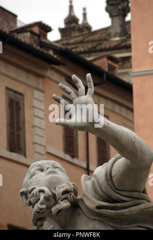 Italien. Rom. Brunnen der vier Flüsse von Gian Lorenzo Bernini (1598-1689). 1647-1651. Statue, die den Fluss von Silber (Rio de la Plata). 1651. Von Francesco Baratta (1590-1666). Detail. Stockfoto