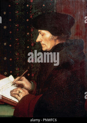 Desiderius Erasmus Roterodamus (manchmal als Desiderius Erasmus von Rotterdam bekannt) (1466/1469-1536). Niederländische Renaissance Humanisten und einer katholischen christlichen Theologen. Portrait von Hans Holbein der Jüngere. Louvre Museum. Paris. Frankreich. Stockfoto