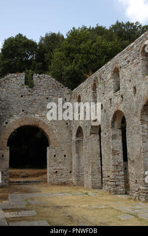 Frühe christliche Kunst. Albanien. Butrint. Große Basilika und die christliche Kirche des 6. Jahrhunderts. Stockfoto