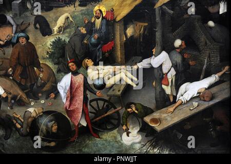 Jan Brueghel der Ältere (1568-1625). Flämische Maler. Niederländischen Sprichwörter (auch genannt die blauen Umhang oder die auf den Kopf gestellte Welt), 1559. Öl-auf-Eiche-Panel. Detail. Gemaldegalerie. Berlin. Deutschland.