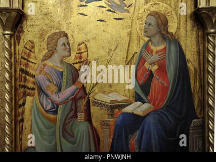 Paolo Schiavo (1397-1478). Florentiner Maler. Triptychon. Von links nach rechts St. Jerome, der Verkündigung und St. Lawrence. Gemaldegalerie. Berlin. Deutschland. Stockfoto