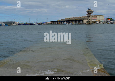 Die handwerkliche Flotte in den Hafen von Olhão, Algarve, Portugal Stockfoto