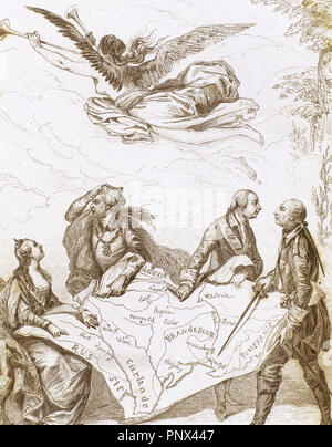 Allegorie der 1. Teilung Polens 1772. Nach Moreaus Malerei. Gravur. Stockfoto