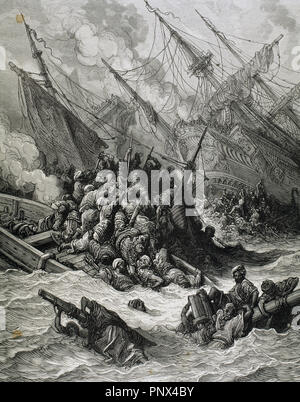 BATALLA DE LEPANTO (AÑO 1571). S. XVI. Grabado de Gustave Doré. S. XIX. Stockfoto