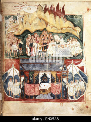 Das Ashburnham Pentateuch Pentateuch oder Touren. Späten 6. oder frühen 7. Jahrhundert lateinischen Bilderhandschrift des Pentateuch (die ersten fünf Buch des Alten Testaments). Miniatur des Mose. Der nationalen Bibliothek von Frankreich. Paris. Stockfoto