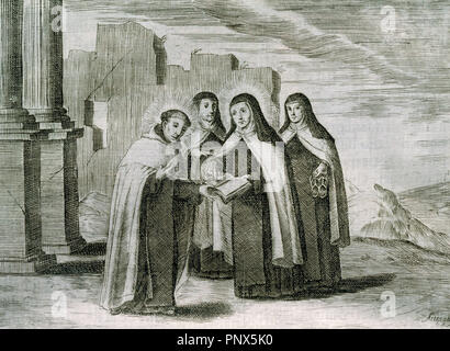 Die heilige Theresa von einem 'Vila und Johannes vom Kreuz. Sie gründeten die Unbeschuhten Karmeliten. Stockfoto
