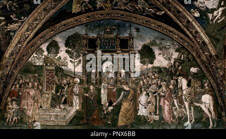 Fresken DEL TECHO-LA CREACION DE ADAN - ANTES DE LA RESTAURACION - 1508-1512 - RENACIMIENTO ITALIANO. Autor: Michelangelo. Lage: MUSEOS VATICANOS - CAPILLA SIXTINA. VATICANO. Stockfoto