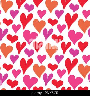 Herzsymbol nahtlose Muster Vector Illustration. Handskizze doodle Hintergrund dargestellt. Saint Valentains Tag oder Tag der Frauen Hintergrund. Stock Vektor