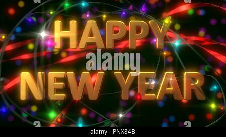 Neues Jahr feier Szene mit goldenem Text. 3D-Darstellung Stockfoto