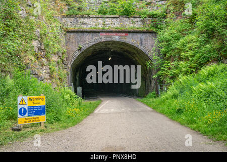 Der Eingang zu den Grabstein Tunnel, in der Nähe der Monsal Kopf in den East Midlands, Derbyshire, Peak District, England, Großbritannien Stockfoto