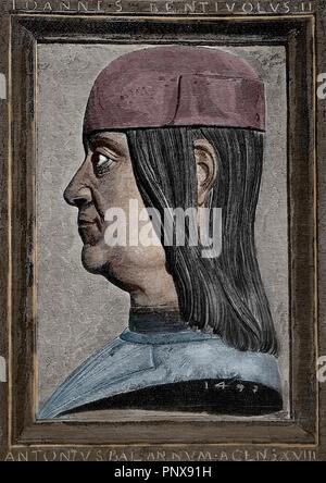 Giovanni II Bentivoglio (1443-1508). Italienische edel. Gravur in die Universalgeschichte, 1881. Farbige. Stockfoto