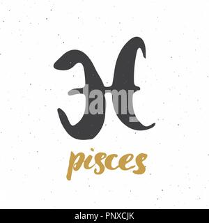 Sternzeichen Waage und Beschriftung. Hand Horoskop Astrologie Symbol gezeichnet, Grunge strukturierte Design, Typographie drucken, Vector Illustration. Stock Vektor