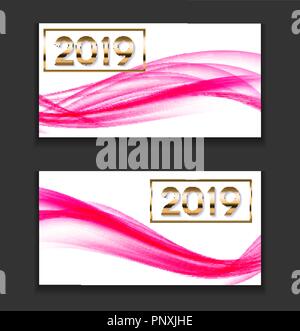 2019 Abstract Vector Illustration des Neuen Jahres auf dem Hintergrund der farbigen Wellen Stock Vektor