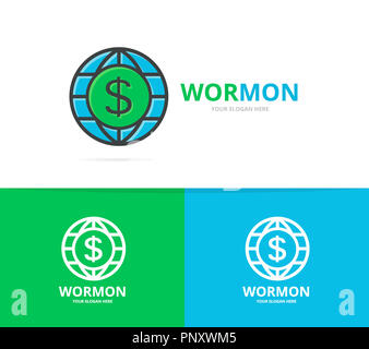 Welt und Dollar logo Kombination. Einzigartige Globus und Bank Logo Design Template. Stockfoto