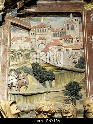 Spanien. Galizien. Santiago de Compostela Kathedrale. Kapelle der Frömmigkeit oder Chaple des Heiligen Kreuzes oder Kapelle von Mondragon. Terracotta Entlastung der Wehklage über toten Christus, durch Renaissance Bildhauer Miguel Perrin (1498?-1552) im Jahr 1526 modelliert. Detail. Stockfoto