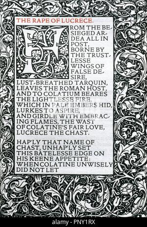 LITERATURA INGLESA - SIGLO XVI Shakespeare, William (Stratford-on-Avon 1564-1616) 'EL RAPTO DE LUCRECIA". Portada de los poemas editados en el año 1593. Biblioteca de Catalunya. Barcelona. Stockfoto