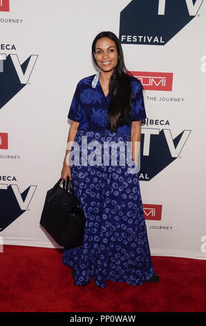 New York, USA. 22 Sep, 2018. Rosario Dawson im Tribeca TRIBECA TV-Festival" spricht: die Reise, die von TUMI am Frühling Studios inspiriert Am 22. September 2018 in New York City. Credit: Raymond Hagans/Medien Punch/Alamy leben Nachrichten Stockfoto