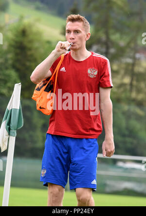 Neustift, Tirol, Österreich - Mai 22., 2018. Russische Fußballspieler Andrey Semenov während der Trainingslager in Neustift, Österreich. Stockfoto