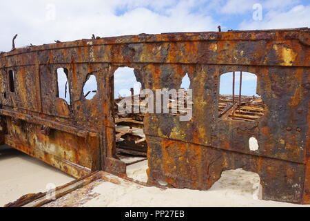 Nahaufnahme der rostige Wrack der SS Maheno Stockfoto