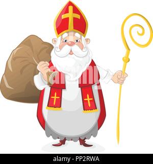 Cute Sankt Nikolaus mit Geschenken im Beutel - cartoon Charakter Stock Vektor