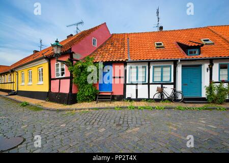 Traditionelle bunte Fachwerkhäuser in Rönne, Bornholm, Dänemark Stockfoto