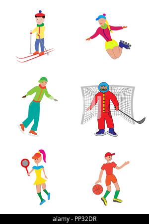 Vector Illustration eine Reihe von Kindern im Sport beteiligt. Verschiedene Typen. Stock Vektor
