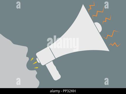 Vector Illustration eines menschlichen Kopfes, ein in ein Megaphon zu schreien. Stock Vektor