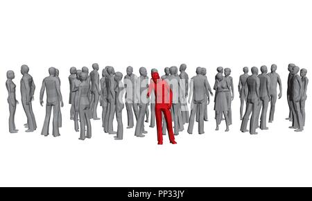 Vector Illustration einer Masse von grauen Menschen und veröffentlicht die rote Mann. 3D. Polygone. Isoliert. EPS8. Stock Vektor