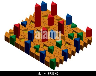 Vector Illustration Infografik mit Prismen. Aufstieg und Fall, Stabilität. Isometrische. Isoliert. EPS8. Stock Vektor