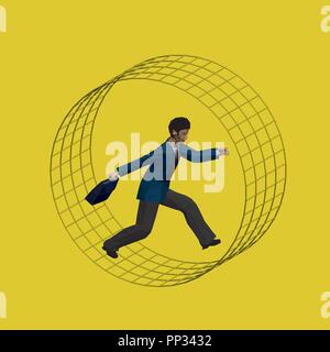 Geschäftsmann im Anzug mit Aktentasche in einem Rad im Kreis läuft. Vector Illustration. Stock Vektor