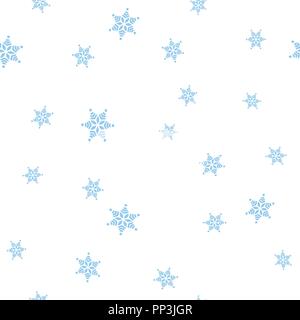 Blau Schneeflocken nahtlose Muster. Auf einem weißen Hintergrund. Vector Illustration. Stock Vektor