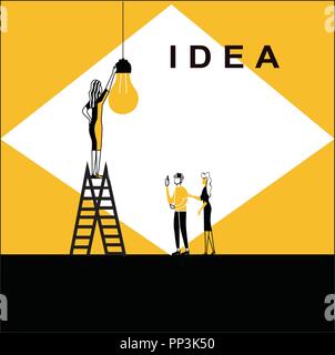 Frau ändern Idee Glühlampe Stock Vektor