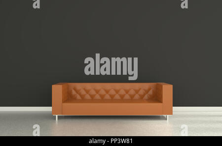 3D Wohnzimmer mit Sofa orange mit grauen Wand Stockfoto