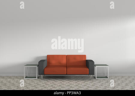 3D-Rendering orange Sofa im weißen Zimmer Stockfoto
