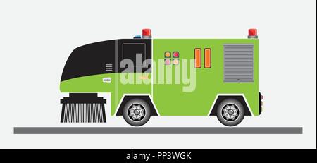 Street Sweeper Lkw-Vektor und Abbildung auf weißem Hintergrund Stock Vektor