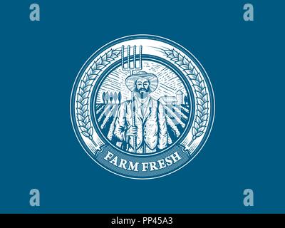 Farm Fresh Badge ist ein Vektor Illustrator über einen Bauern und die Qualität der Lebensmittel Stock Vektor