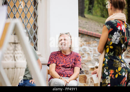 Prag, Tschechische Republik, 10. September 2018: Tschechische berühmte Künstler Jiri David in der Galerie öffnen Stockfoto