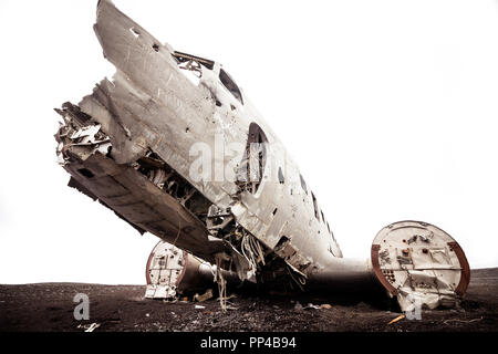 Abgestürztes Flugzeug in Island Stockfoto