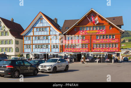 Appenzell, Schweiz - 20 September 2018: Landsgemeindeplatz Square in der Stadt Appenzell. Appenzell ist die Hauptstadt des Schweizer Kantons Holldorf Stockfoto