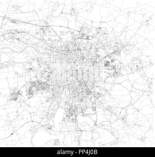 Leipzig Karte, Satellit, schwarze und weiße Karte. Straße Verzeichnis und Stadtplan. Deutschland Stock Vektor