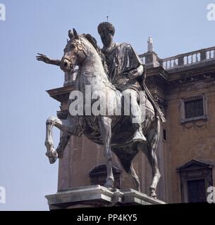 ECUESTRE ESTATUA DE MARCO AURELIO, 161/180. Lage: Capitolio. ITALIA. Stockfoto