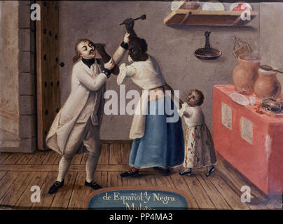 MESTIZAJE-DE ESPANOL Y NEGRA: MULATO - PINTURA SOBRE COBRE - 48 x 36 - Siglo XVIII. Autor: anonym. Lage: das Museo DE AMERICA - coleccion. MADRID. Spanien. Stockfoto