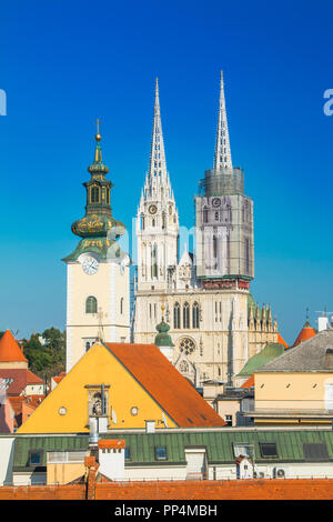 Kathedrale in Zagreb, Kroatien, Blick von der Oberstadt Stockfoto