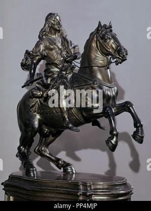 CARLOS II ECUESTRE - 1690 - BRONCE DORADO - 97 x 44 x 68 cm - BARROCO ITALIANO. Autor: FOGGINI, GIOVANNI BATTISTA. Lage: Museo del Prado - ESCULTURA. MADRID. Spanien. Stockfoto