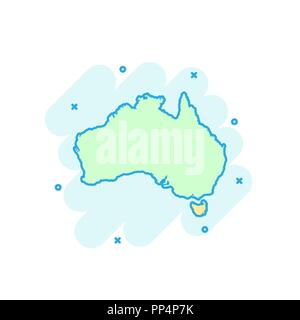 Cartoon Australien Karte Symbol im Comic-stil gefärbt. Australien anmelden Abbildung Piktogramm. Land Geographie splash Geschäftskonzept. Stock Vektor