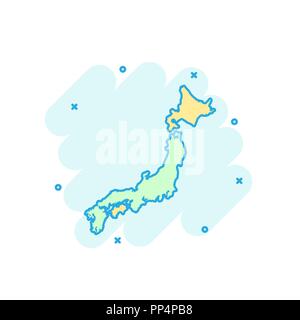 Cartoon Japan Symbol Karte im Comic-stil gefärbt. Japan zeichen Abbildung Piktogramm. Land Geographie splash Geschäftskonzept. Stock Vektor