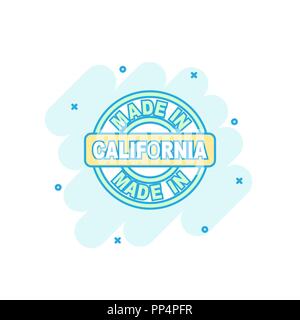 Cartoon farbige in Kalifornien Symbol im Comic Stil. Kalifornien produziert Zeichen Abbildung Piktogramm. Splash Geschäftskonzept produzieren. Stock Vektor