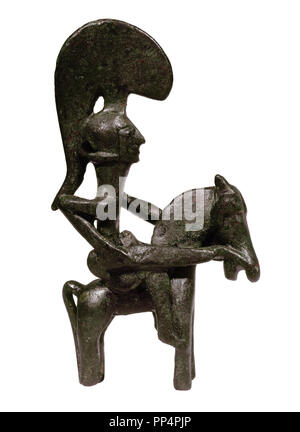 GUERRERO DE MOGENTE (VALENCIA) O CABALLO DE LA BASTIDA - EXVOTO EN BRONCE - SIGLO V-IV AC-ARTE IBERICO. Lage: MUSEO DE PREHISTORIA Y ARQUEOLOGIA. Spanien. Stockfoto